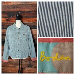 Boden Denim Jean Jacket 16 Blue White Striped Button Front Pockets